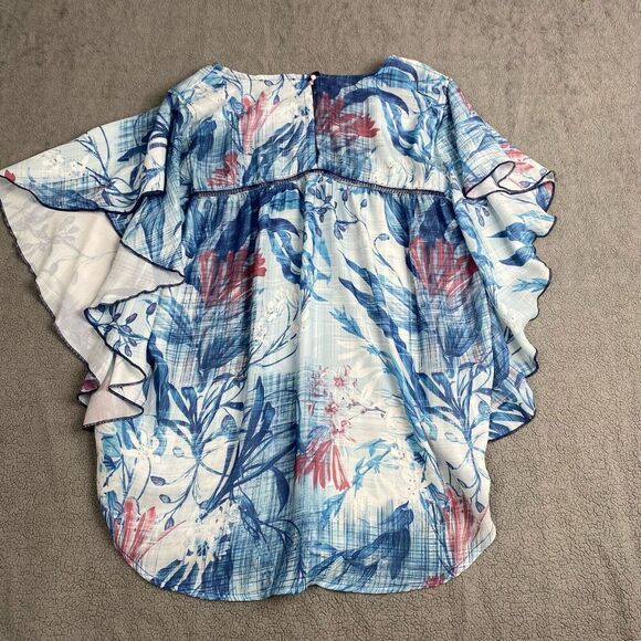 Joseph A. Women's size XL Blue Blouse Womens  Casual Floral Flutter Sleeve Boho - Picture 12 of 16